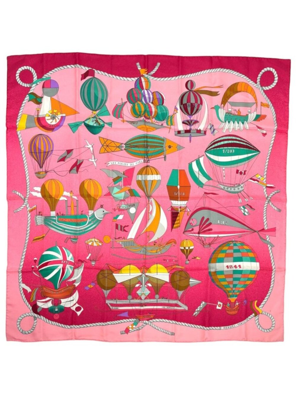 Hermes Carre 90 les Folies du Ciel Scarf Sky Madness Silk Pink Multicolor